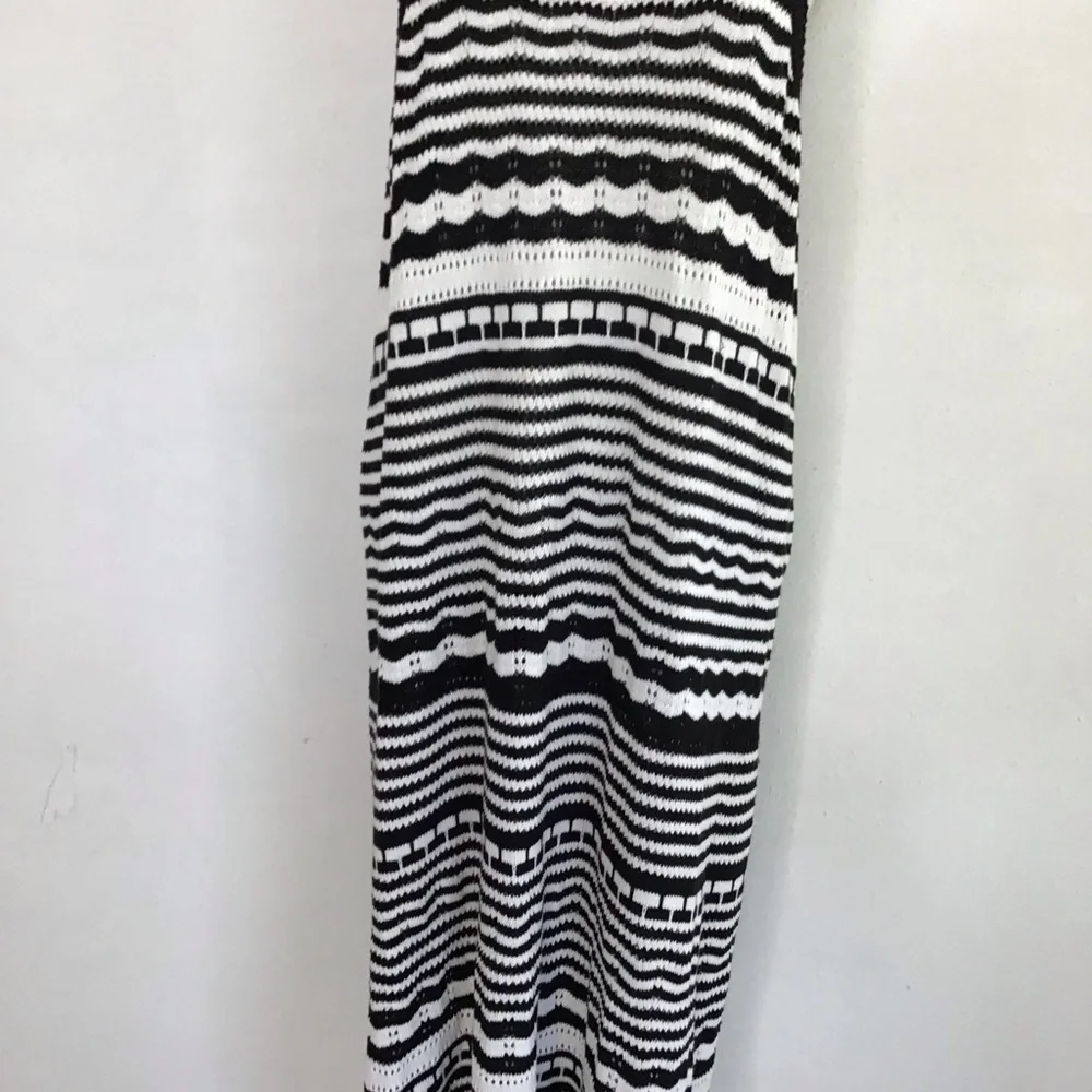 Joie Women Elegant Black White Monochrome Striped Knit Crochet Maxi Dress XL - Picture 5 of 11